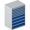 Schäfer Shop Select Ladekast BSK 54-36, staal, 10 laden, tot 200 kg, B 1023 x D 725 x D 1450 mm, wit aluminium/enziumblauw, tot 200 kg, B 1023 x D 725 x H 1450 mm.
