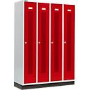 Schäfer Shop Select Locker with perforated stripes, 4 compartments, with plinth, cylinder lock, ruby-red door