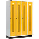 Schäfer Shop Select Locker with perforated stripes, 4 compartments, with plinth, turn-lock latch, rape yellow door