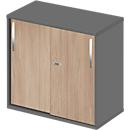 Schäfer Shop Select LOGIN add-on sliding door cabinet, 2 file heights, W 800 x D 420 x H 726 mm, graphite/oak decor