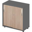Schäfer Shop Select LOGIN armario de puertas correderas, 2 alturas de archivador, An 800 x P 420 x Al 788 mm, grafito/roble