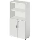 Schäfer Shop Select LOGIN combination cabinet, top 2 shelves, bottom 2 file heights with doors, W 800 x D 420 x H 1514 mm, light gray/light gray