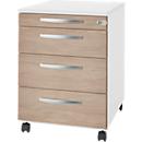 Schäfer Shop Select LOGIN mobile pedestal, 3 drawers, 1 utensil drawer, central locking, W 432 x D 580 x H 595 mm, white/oak
