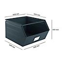 Schäfer Shop Select magazijnbak met open voorzijde, met draagbeugel, L 550 x B 458 x H 300 mm, 60 l, 130 kg, staal, RAL 5008 (grijsblauw)