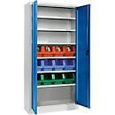 Schäfer Shop Select Material cabinet MSI 2409, with 12 bins LF 322, 6 shelves, W 950 x D 400 x H 1935 mm, steel, light grey/enzian blue