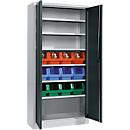 Schäfer Shop Select Material cabinet MSI 2409, with 12 bins LF 322, 6 shelves, W 950 x D 400 x H 1935 mm, steel, white aluminum/anthracite gray