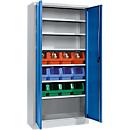 Schäfer Shop Select Material cabinet MSI 2409, with 12 bins LF 322, 6 shelves, W 950 x D 400 x H 1935 mm, steel, white aluminum/enzian blue