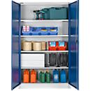 Schäfer Shop Select Materialschrank, abschließbar, 4 verzinkte Böden, 5 OH, B 1200 x T 400 x H 1935 mm, Stahl, lichtgrau/enzianblau