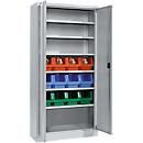 Schäfer Shop Select Materialschrank MSI 2409, mit 12 Kästen LF 322, 6 Fachböden, B 950 x T 400 x H 1935 mm, Stahl, weißaluminium