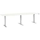 Schäfer Shop Select Mesa de reuniones, ajustable en altura eléctr., forma de tonel, pata en T, An 2800 x P 800/1000 x Al 640-1300 mm, blanco/aluminio blanco