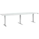Schäfer Shop Select Mesa de reuniones, ajustable en altura eléctr., forma de tonel, pata en T, An 2800 x P 800/1000 x Al 640-1300 mm, gris luminoso/aluminio blanco