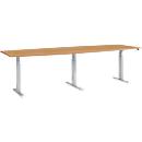 Schäfer Shop Select Mesa de reuniones, ajustable en altura eléctr., forma de tonel, pata en T, An 2800 x P 800/1000 x Al 640-1300 mm, haya/aluminio blanco