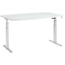 Schäfer Shop Select Mesa de reuniones ERGO-T, pata en T, forma de barca, ajustable en altura eléctr. 2 niveles, An 2000 x Al 645-1305 mm, gris luminoso 