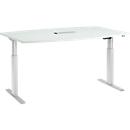 Schäfer Shop Select Mesa de reuniones ERGO-T, pata en T, forma de barca, módulo de conexiones, ajustable en altura eléctr. 1 nivel, An 2000 x Al 718-1188 mm, gris luminoso 