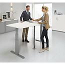 Schäfer Shop Select Mesa de reuniones ERGO-T, pata en T, forma de barca, módulo de conexiones, ajustable en altura eléctr. 2 niveles, An 2000 x Al 645-1305 mm, blanco 