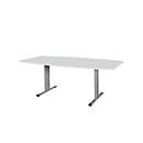 Schäfer Shop Select Mesa de reuniones Planova, forma de barca, 2000 x 1000/800 mm, gris luminoso, molduras decorativas aluminio blanco 