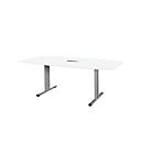 Schäfer Shop Select Mesa de reuniones Planova, forma de barca incl. módulo de conexiones, 2000 x 1000/800 mm, blanco, molduras decorativas aluminio blanco