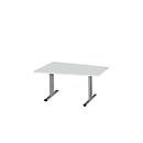 Schäfer Shop Select Mesa de reuniones Planova, forma de tonel, 1400 x 800/1000 mm, gris luminoso, molduras decorativas aluminio blanco 