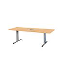 Schäfer Shop Select Mesa de reuniones Planova, rectangular incl. módulo de conexiones, 2000 x 800 mm, acabado en haya, molduras decorativas azul genciana