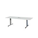 Schäfer Shop Select Mesa de reuniones Planova, rectangular incl. módulo de conexiones, 2000 x 800 mm, gris luminoso, molduras decorativas azul genciana