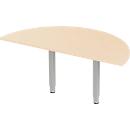 Schäfer Shop Select Mesa extensible PLANOVA ERGOSTYLE, 1/2 círculo, decoración arce/aluminio blanco