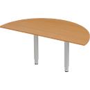 Schäfer Shop Select mesa extensible PLANOVA ERGOSTYLE, 1/2 círculo, decoración de haya/aluminio blanco 