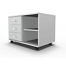 Schäfer Shop Select Mobiel sideboard, archiefrek + 3 schuifladen + materiaallade, B 800, links monteerbaar, lichtgrijs