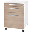 Schäfer Shop Select mobile pedestal Login, HR-pull-out+utensil pull-out+drawer, lockable, wood, W 431 x D 580 x H 595 mm, white/oak