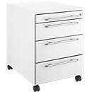 Schäfer Shop Select Moxxo IQ 1233 file cabinet on castors, rounded handle, 1 utensil compartment, 3 drawers, W 432 x D 580 x H 595 mm, lockable, white