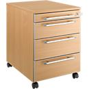 Schäfer Shop Select Moxxo IQ 1233 mobile filing cabinet on castors, rounded handle, 1 utensil compartment, 3 drawers, W 432 x D 580 x H 595 mm, lockable, beech finish