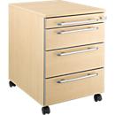 Schäfer Shop Select Moxxo IQ 1233 mobile filing cabinet on castors, rounded handle, 1 utensil compartment, 3 drawers, W 432 x D 580 x H 595 mm, lockable, maple finish