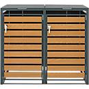 Schäfer Shop Select Mülltonnenbox, 2-fach, Holzoptik, bis 240 l, mit Deckeln, B 1340 x T 800 x H 1160 mm, Stahl, anthrazitgrau RAL 7016