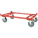Schäfer Shop Select Paletten-Fahrgestell, bis 700 kg, Lenk- und Bockrollen, TPE-Reifen/Polypropylen-Radfelge, B 835 x T 1235 x H 350 mm, Stahlrohr, rot