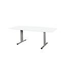 Schäfer Shop Select Planova Basic mesa de conferencias, barco, pie en T, ancho 2000 x fondo 1000 x alto 717 mm, aluminio blanco/blanco RAL 9006 