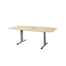 Schäfer Shop Select Planova conference table Planova, boat-shaped incl. connecting module, 2000 x 1000/800 mm, maple finish, gentian blue decorative mouldings