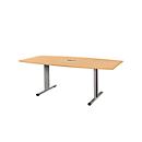 Schäfer Shop Select Planova conference table Planova, boat-shaped incl. connection module, 2000 x 1000/800 mm, beech finish, burgundy violet decorative mouldings