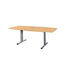 Schäfer Shop Select Planova conference table Planova, boat-shaped incl. connection module, 2000 x 1000/800 mm, beech finish, gentian blue decorative mouldings