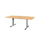 Schäfer Shop Select Planova conference table Planova, boat-shaped incl. connection module, 2000 x 1000/800 mm, beech finish, white aluminium decorative mouldings