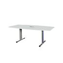 Schäfer Shop Select Planova conference table Planova, boat-shaped incl. connection module, 2000 x 1000/800 mm, light grey, gentian blue decorative mouldings