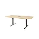 Schäfer Shop Select Planova conference table Planova, boat-shaped incl. connection module, 2000 x 1000/800 mm, maple finish, burgundy violet decorative mouldings