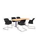 Schäfer Shop Select Planova meeting table, oval, 2000 x 1000 mm, beech finish, gentian blue decorative mouldings