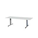 Schäfer Shop Select Planova vergadertafel, rechthoekig, 2000 x 800 mm, lichtgrijs, accentlijsten gentiaanblauw 