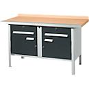 Schäfer Shop Select PWi 150-0 werkbank met kasten, beuken multiplexplaat, met stalen rand, tot 750 kg, B 1500 x D 700 x H 840 mm, antraciet/lichtgrijs