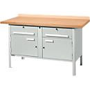 Schäfer Shop Select PWi 150-0 werkbank met kasten, beuken multiplexplaat, tot 750 kg, B 1500 x D 700 x H 840 mm, lichtgrijs