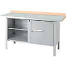 Schäfer Shop Select PWi 150-1 box-type werkbank, beuken multiplex blad, met stalen afdekking, tot 750 kg, B 1500 x D 700 x H 840 mm, blank aluminium