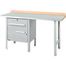 Schäfer Shop Select PWi 150-2 combinatiewerkbank, beuken multiplex blad, met stalen afdekking, tot 750 kg, B 1500 x D 700 x H 840 mm, blank aluminium