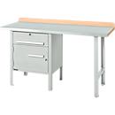 Schäfer Shop Select PWi 150-2 combinatiewerkbank, beuken multiplex blad, met stalen afdekking, tot 750 kg, B 1500 x D 700 x H 840 mm, lichtgrijs