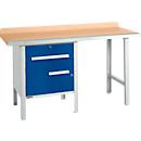 Schäfer Shop Select PWi 150-2 combinatiewerkbank, beuken multiplex blad, met stalen rand, tot 750 kg, B 1500 x D 700 x H 840 mm, gentiaanblauw