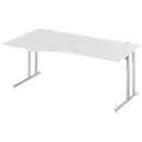 Schäfer Shop Select Schreibtisch COMBITEC, Freiform, Ansatz links, C-Fuß, B 1800 x T 1000/800 x H 677-817 mm, lichtgrau/weißaluminium