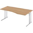 Schäfer Shop Select Schreibtisch COMBITEC, Freiform, Ansatz rechts, C-Fuß, B 1800 x T 1000/800 x H 677-817 mm, Kirsche Romana/weißaluminium
